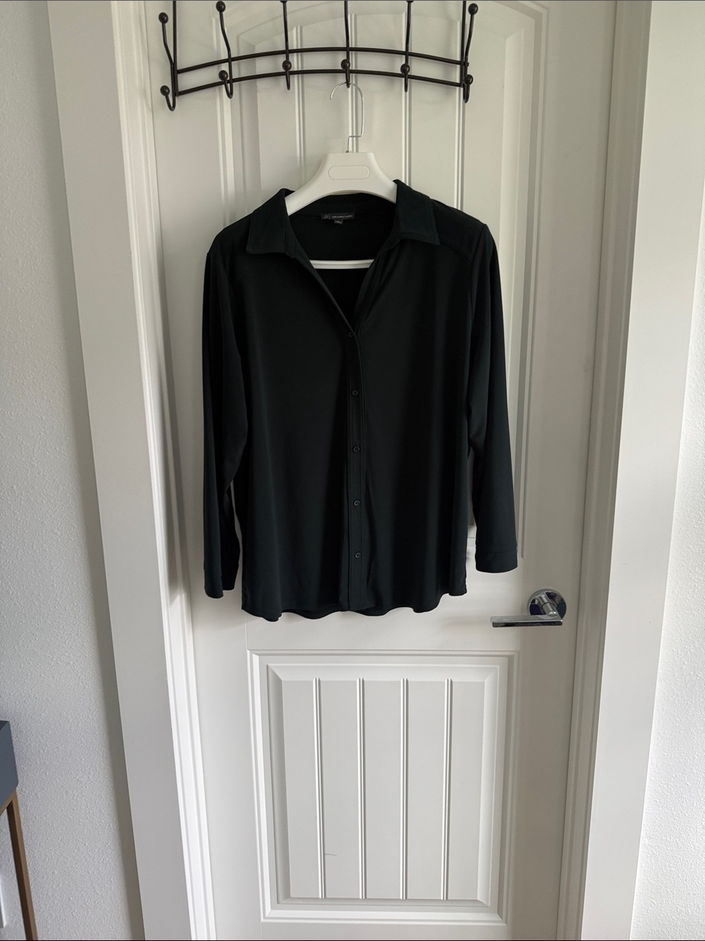 Adrianna Papell Dark Green Button-Front Collared Blouse